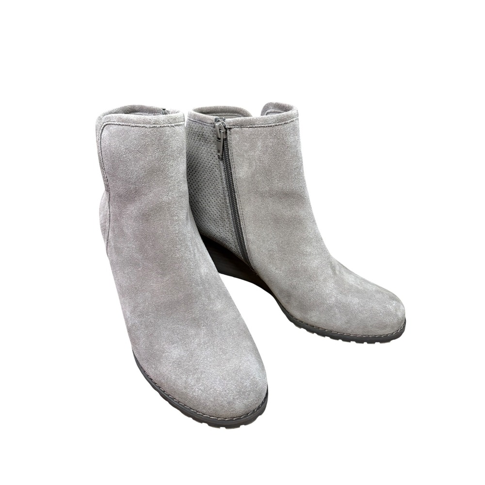 Rockport Women's 9.5 Gray Suede Wedge Ankle Boots CH6437 Side Zip